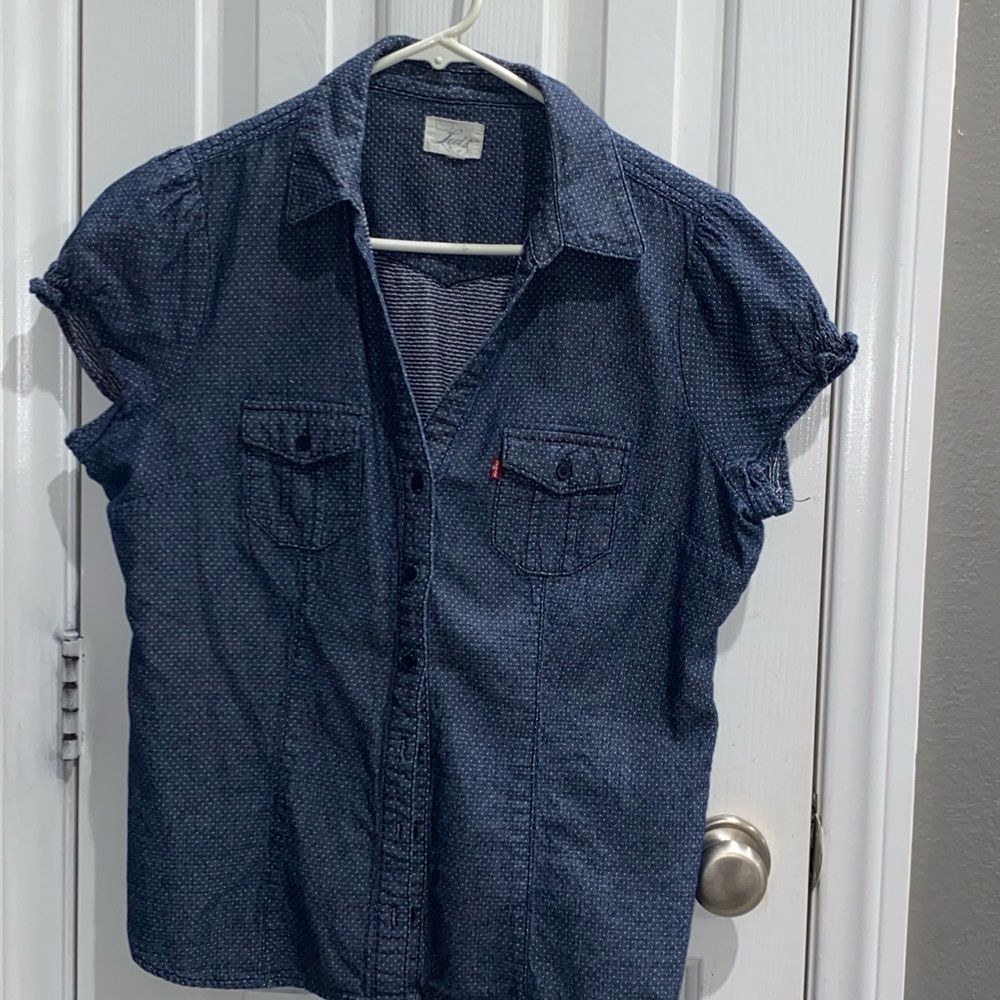 Levi Dark Blue Short Sleeve Button-Up Shirt size L